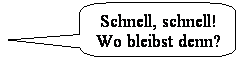 Abgerundete rechteckige Legende: Schnell, schnell!
Wo bleibst denn?
