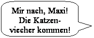 Abgerundete rechteckige Legende: Mir nach, Maxi!
Die Katzen-viecher kommen!
